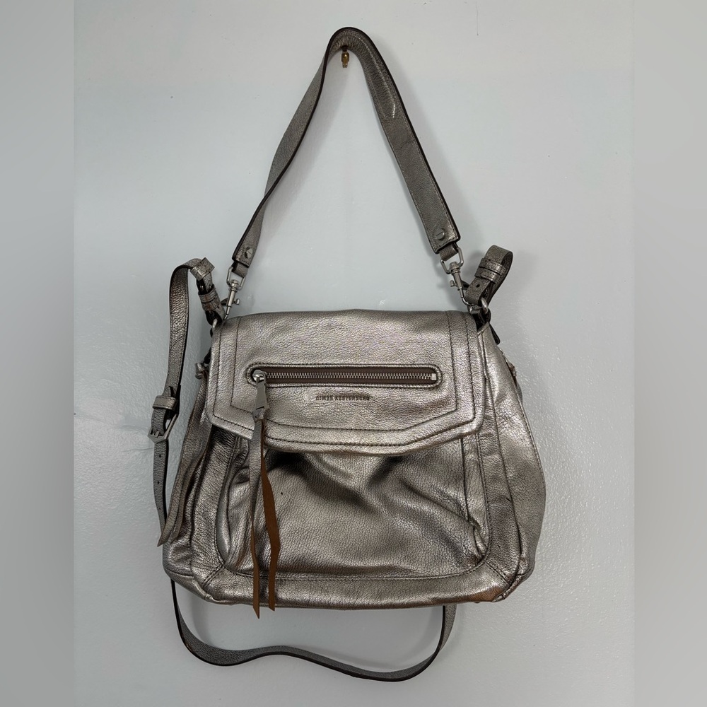 Aimee Kestenberg 5th Avenue Pewter Metallic Convertible Leather Shoulder Bag